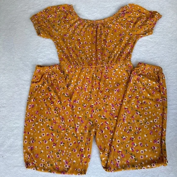 Charming Mustard Floral Kids Jumpsuit - Picture 5 of 9